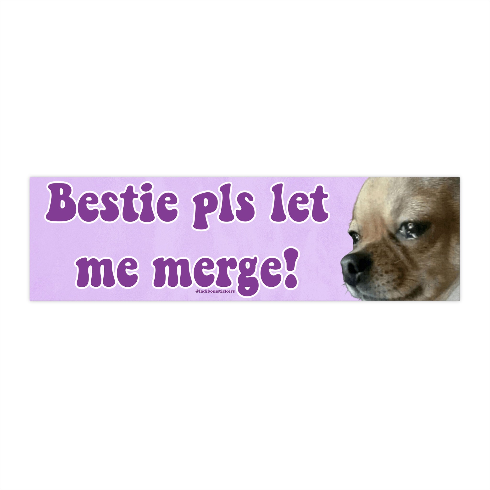 Bestie Pls Let me Merge! Purple & Pink | Bumper Sticker AND Magnet | Funny Meme Sticker | 8.7'' X 2.7'' | Waterproof Premium Quality